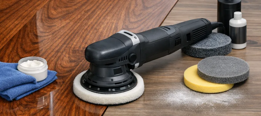 Polieren und Mattieren von Moebeloberflaechen mit dem Exzenterschleifer