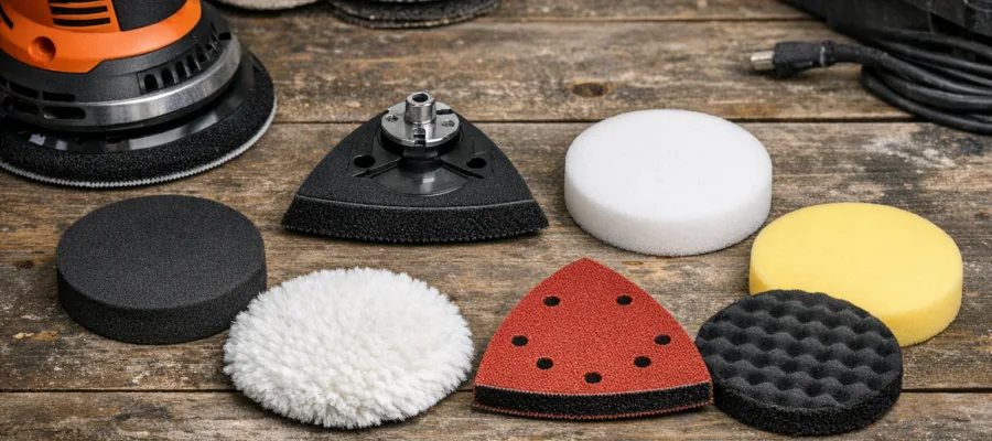 Spezialzubehoer fuer Exzenterschleifer: Polieraufsatz, Delta-Adapter und Pads
